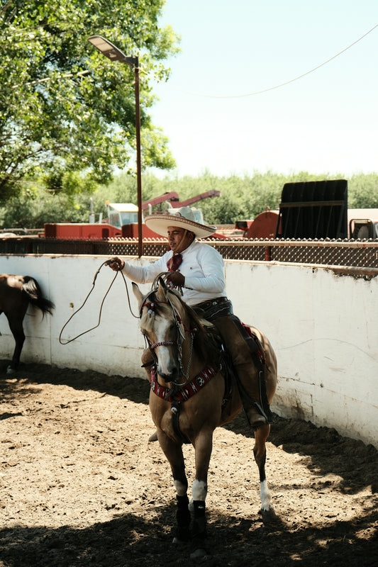 a man in a cowboy hat riding a horse