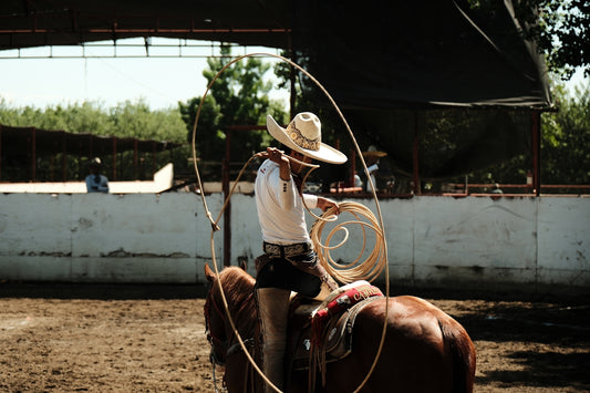 a man in a cowboy hat riding a horse