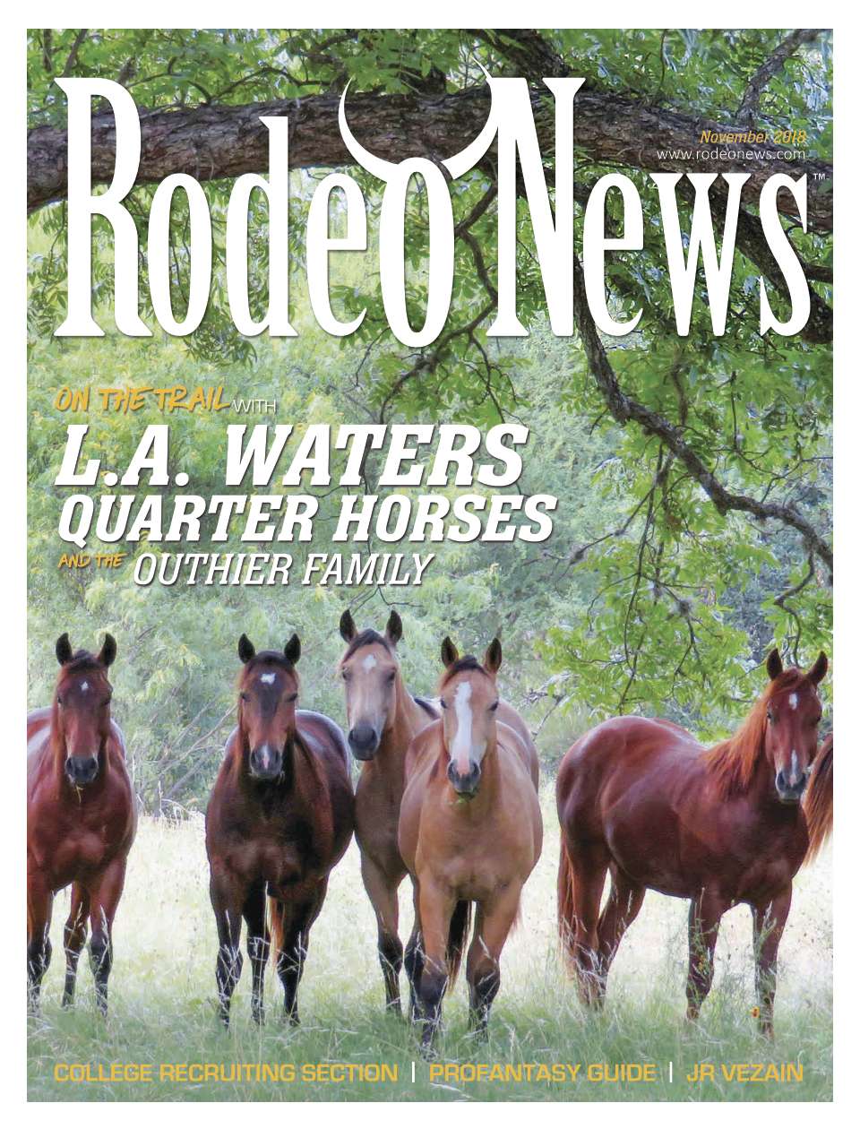 November 2018 – Rodeo News Cover Featuring L.A. Waters Quarter Horses and the Outhier Family