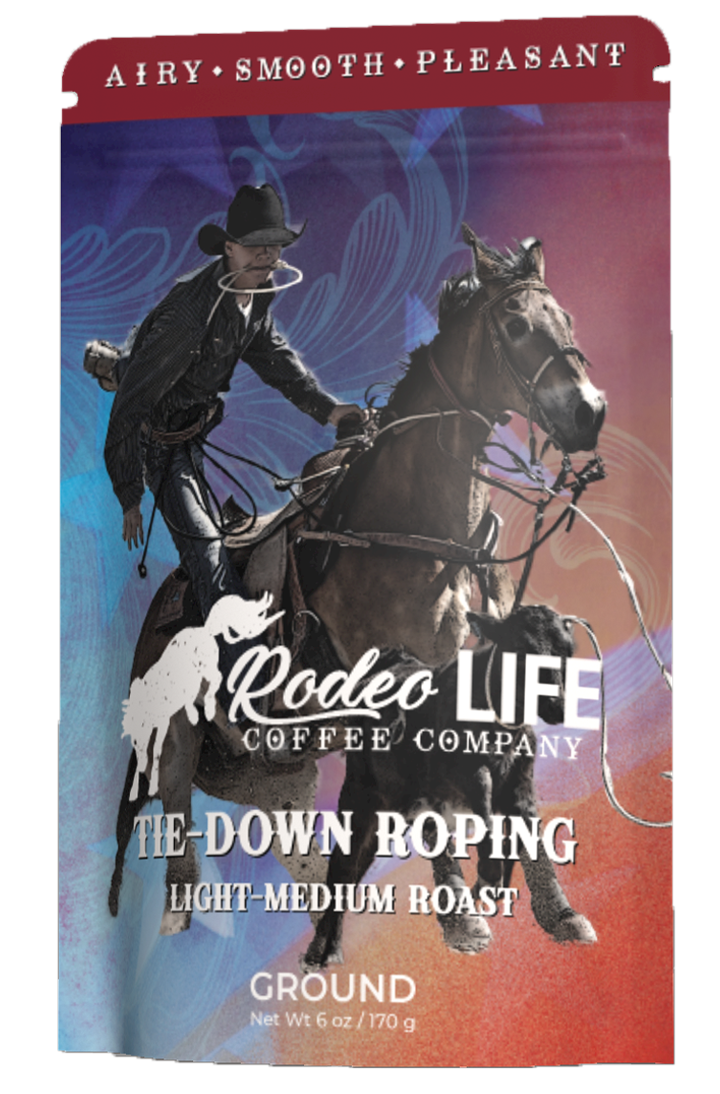 Tie-down roping with cowboy jumping from horse mid-action, lasso taut
