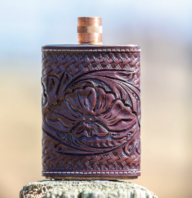 Hand Tooled Leather Copper Flask