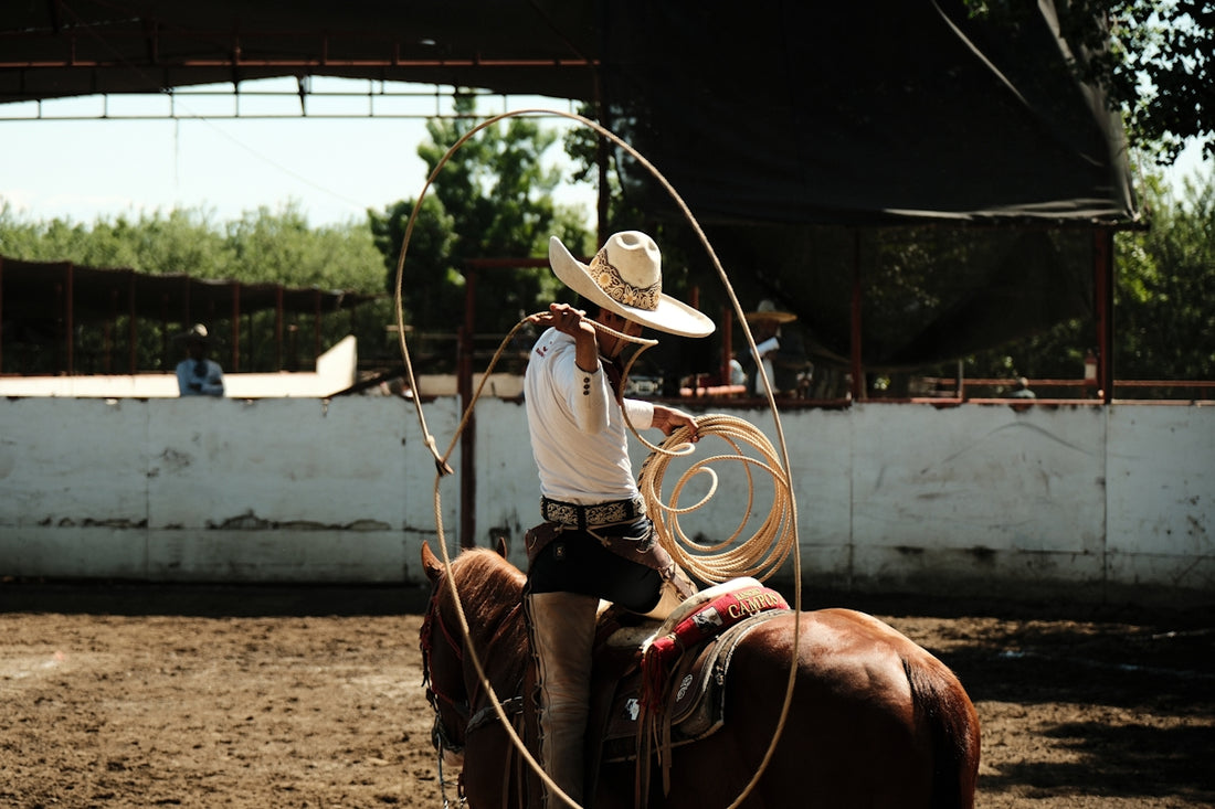 a man in a cowboy hat riding a horse