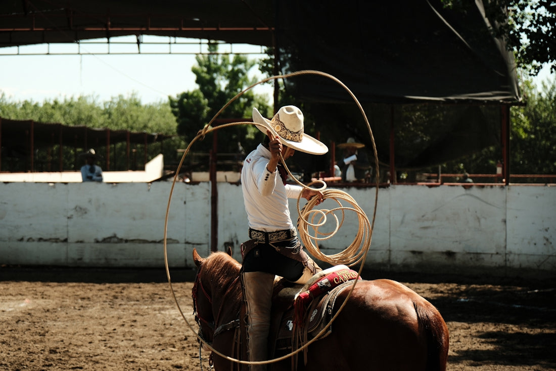 a man in a cowboy hat riding a horse