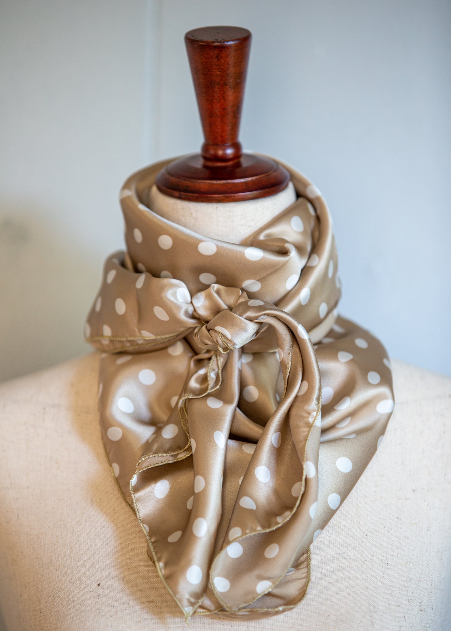 Wild Rag - Silk - Tan/White Polka Dot