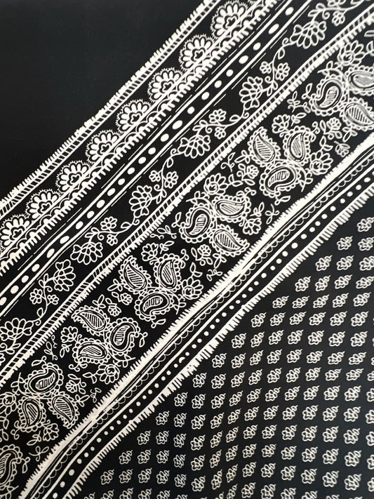 Wild Rag - Silk - Black/White Paisley Flowers