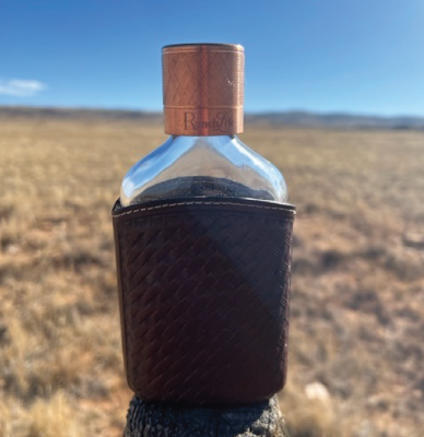 Tooled Leather Covered Glass Flask - Red