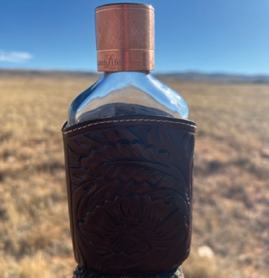 Tooled Leather Covered Glass Flask - Red