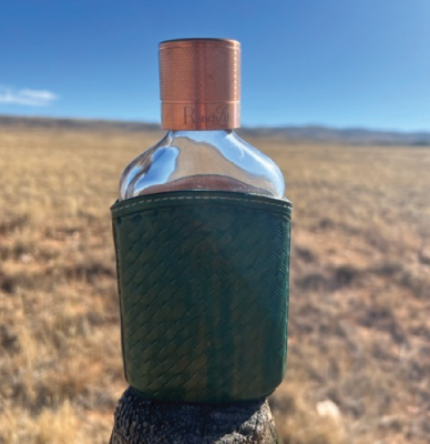 Tooled Leather Covered Glass Flask - Red