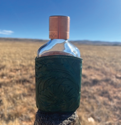 Tooled Leather Covered Glass Flask - Red