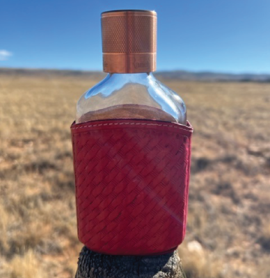 Tooled Leather Covered Glass Flask - Red